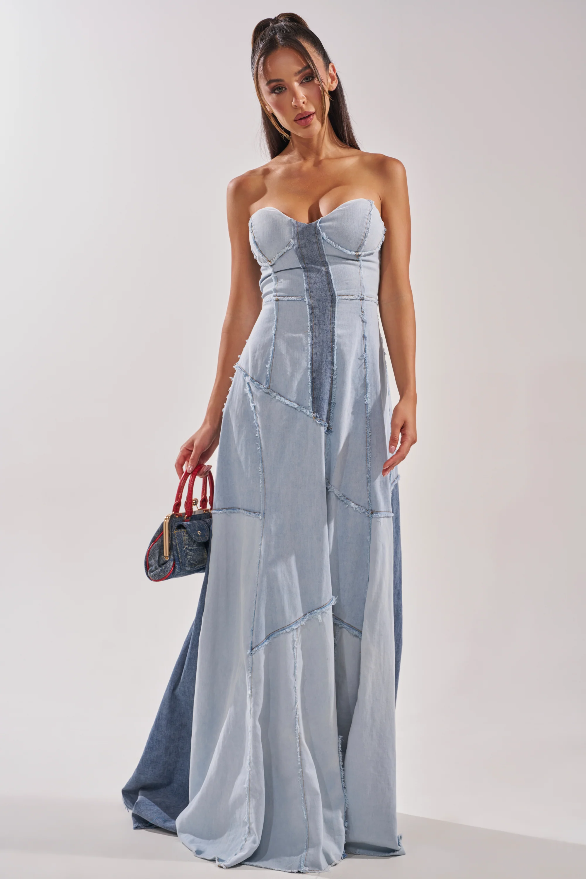 IT'S BRITNEY PATCHWORK DENIM MAXI DRESS - Akira Wear