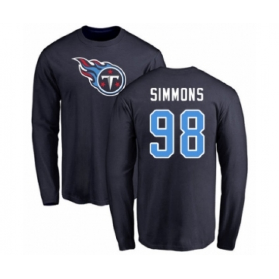 Football Tennessee Titans #98 Jeffery Simmons Navy Blue Name & Number Logo Long Sleeve T-Shirt - Jersey