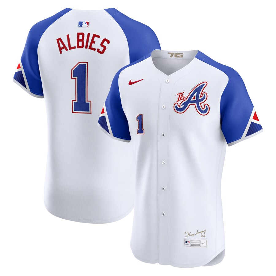 Men's Atlanta Braves Ozzie Albies Nike White City Connect Elite Player Jersey - Jersey