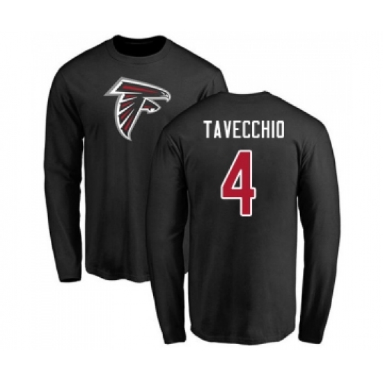 Football Atlanta Falcons #4 Giorgio Tavecchio Black Name & Number Logo Long Sleeve T-Shirt - Jersey