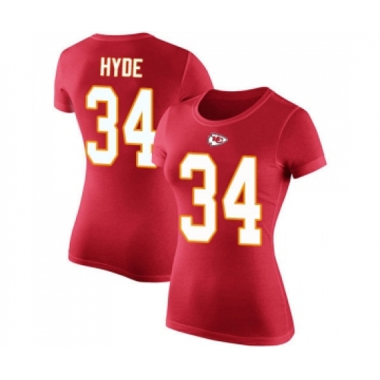 Football Women's Kansas City Chiefs #34 Carlos Hyde Red Rush Pride Name & Number T-Shirt - Jersey