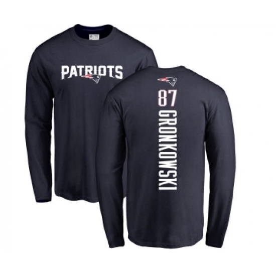 Football New England Patriots #87 Rob Gronkowski Navy Blue Backer Long Sleeve T-Shirt - Jersey
