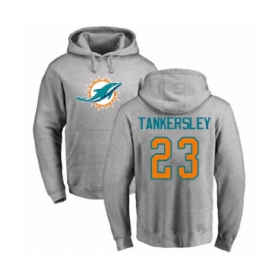 Football Miami Dolphins #23 Cordrea Tankersley Ash Name & Number Logo Pullover Hoodie - Jersey