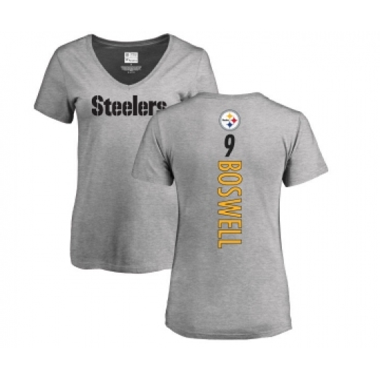 Football Women's Pittsburgh Steelers #9 Chris Boswell Ash Backer V-Neck T-Shirt - Jersey