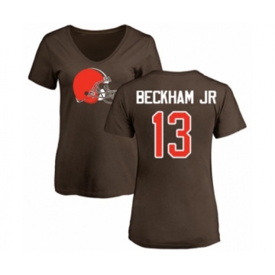 NFL Women's Nike Cleveland Browns #13 Odell Beckham Jr. Brown Name & Number Logo T-Shirt - Jersey