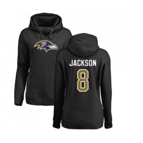 Football Women's Baltimore Ravens #8 Lamar Jackson Black Name & Number Logo Pullover Hoodie - Jersey