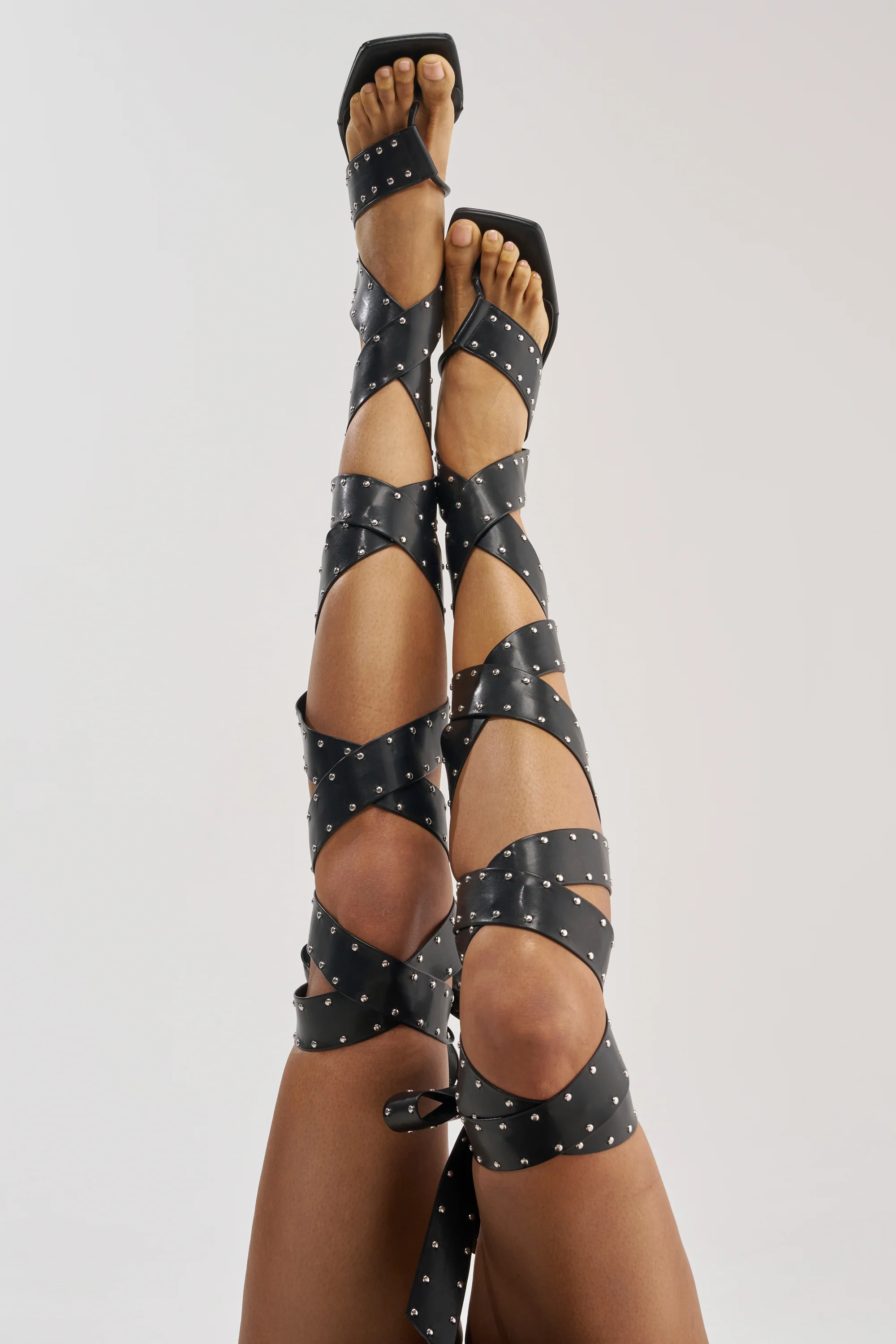AZALEA WANG HOWLITE BLACK STUDDED STRAPPED SANDAL - Akira Wear
