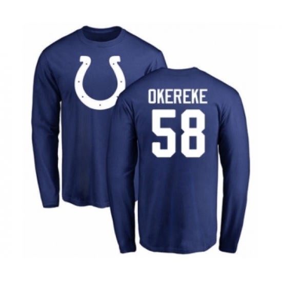 Football Indianapolis Colts #58 Bobby Okereke Royal Blue Name & Number Logo Long Sleeve T-Shirt - Jersey