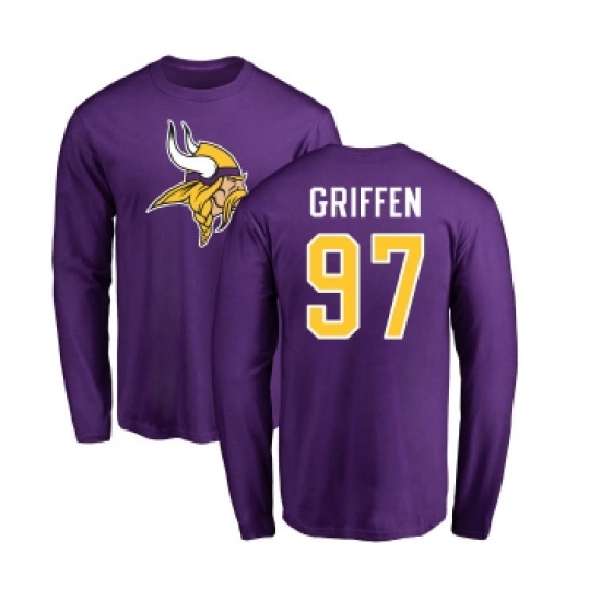 Football Minnesota Vikings #97 Everson Griffen Purple Name & Number Logo Long Sleeve T-Shirt - Jersey