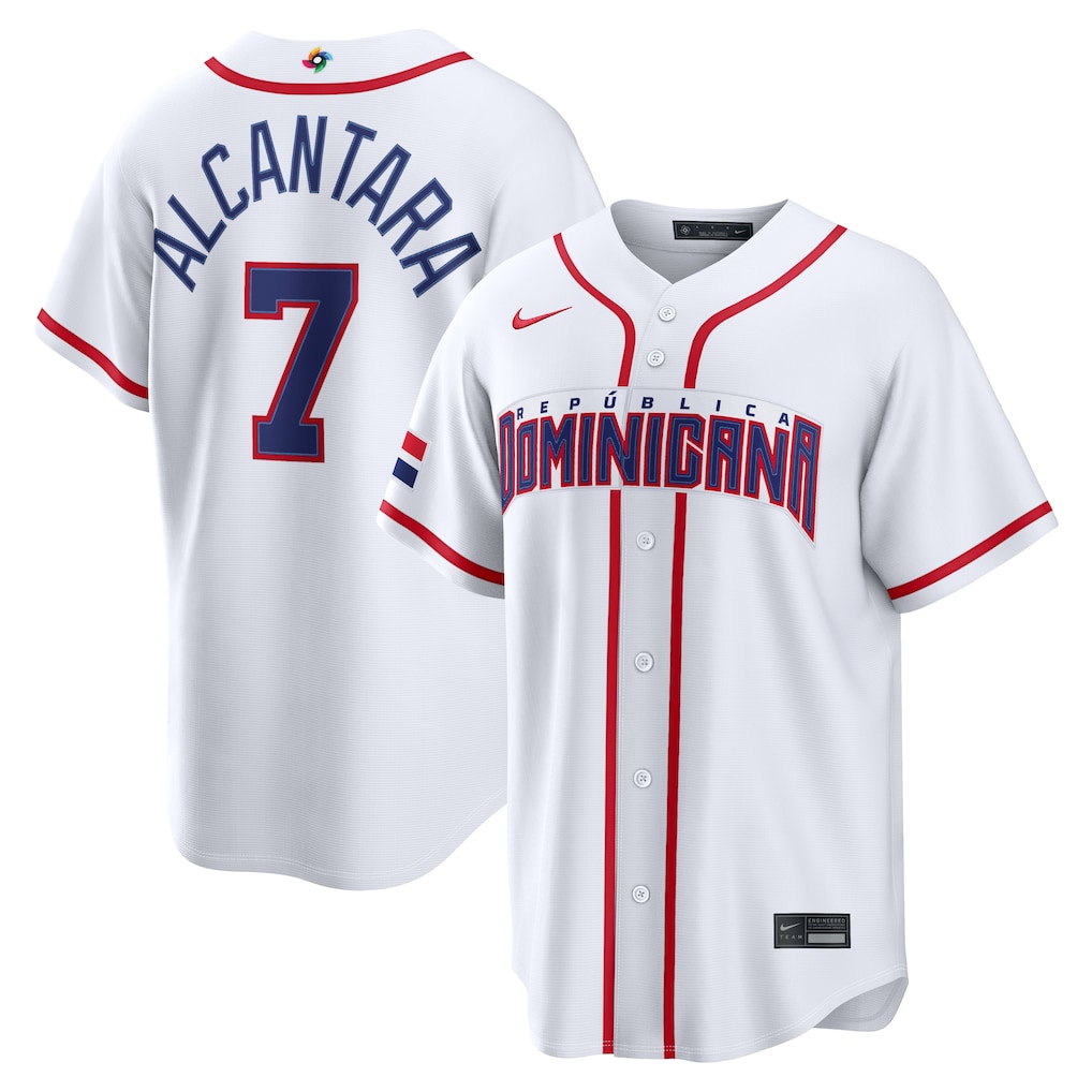 Men's Dominican Republic Baseball Sandy Alcantara Nike White 2026 World Baseball Classic Home Stadium Jersey - Jersey