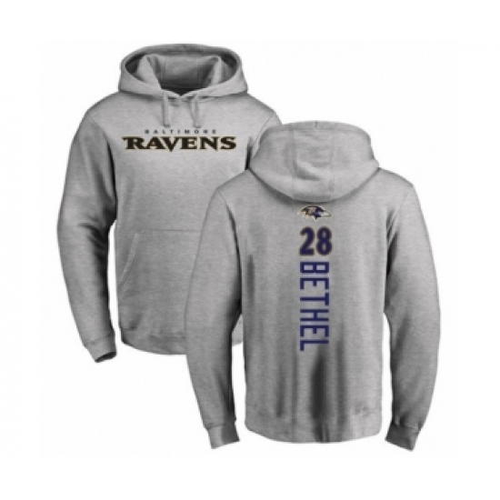 Football Baltimore Ravens #28 Justin Bethel Ash Backer Pullover Hoodie - Jersey