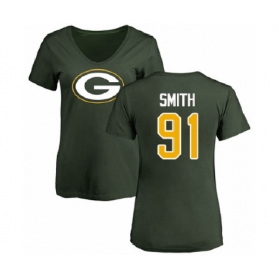 Football Women's Green Bay Packers #91 Preston Smith Green Name & Number Logo T-Shirt - Jersey