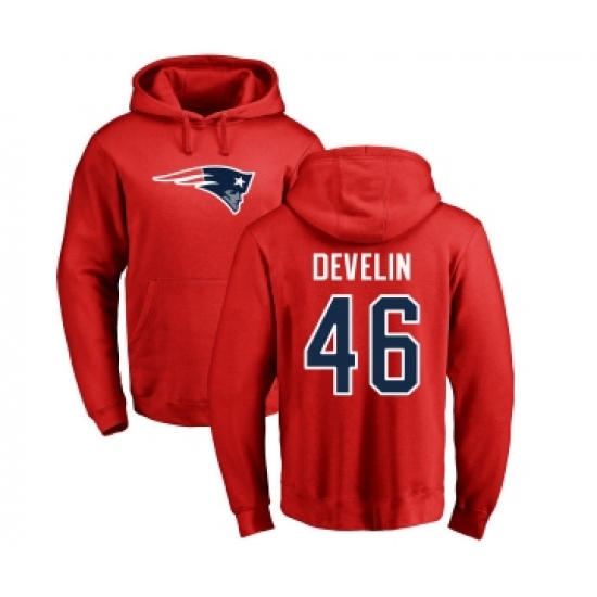 Football New England Patriots #46 James Develin Red Name & Number Logo Pullover Hoodie - Jersey