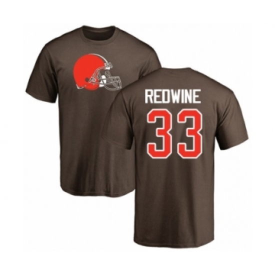 Football Cleveland Browns #33 Sheldrick Redwine Brown Name & Number Logo T-Shirt - Jersey