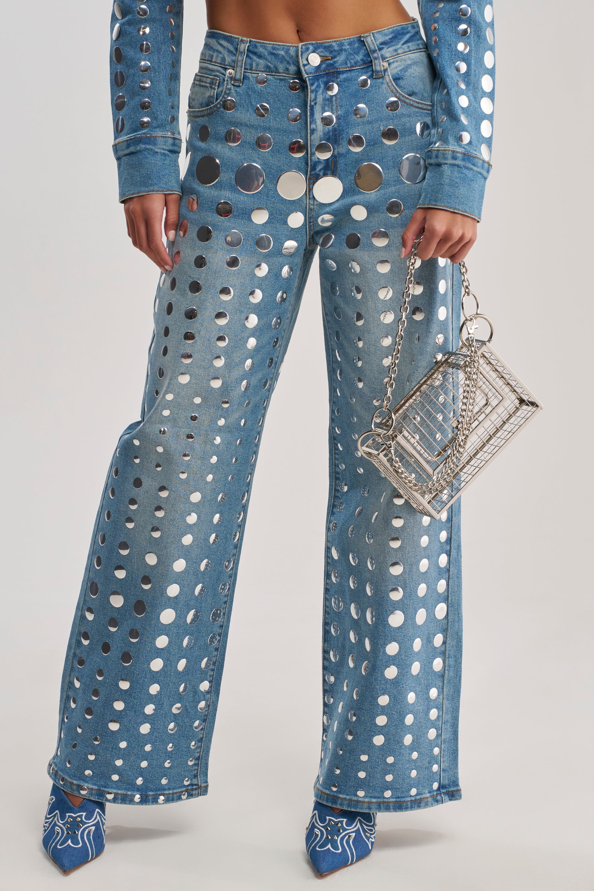 STUDS EVERYWHERE RELAXED DENIM PANT - Akira Wear
