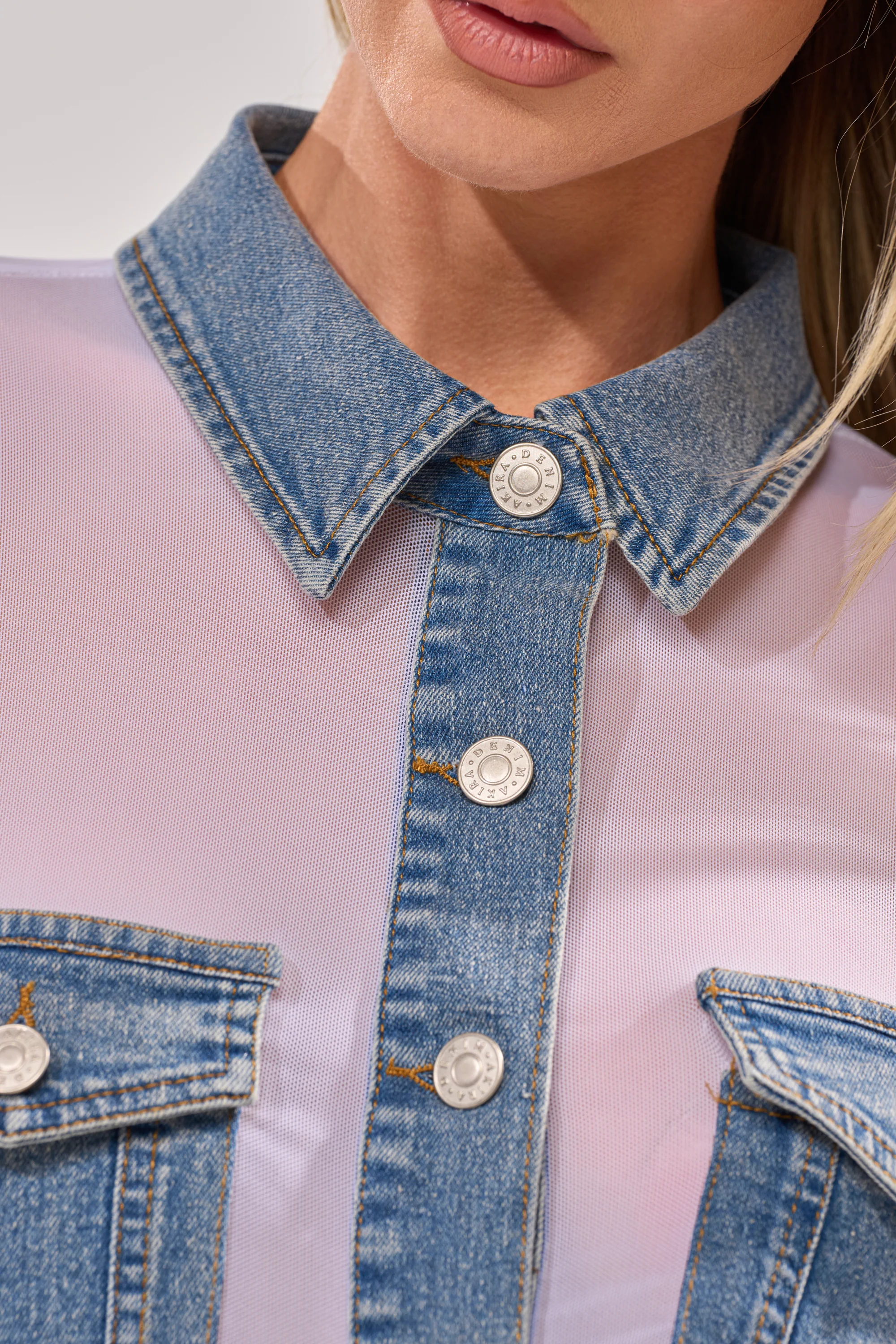 DIFFERENT DENIM LOVE WHITE MESH BUTTON DOWN - Akira Wear