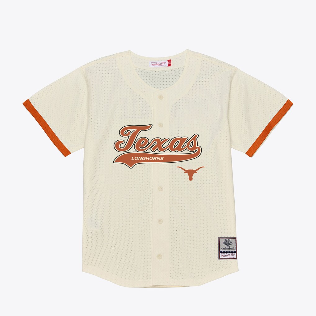 Men's Mitchell & Ness Cream Texas Longhorns Mesh Button-Up Batting Practice Baseball Jersey - Jersey