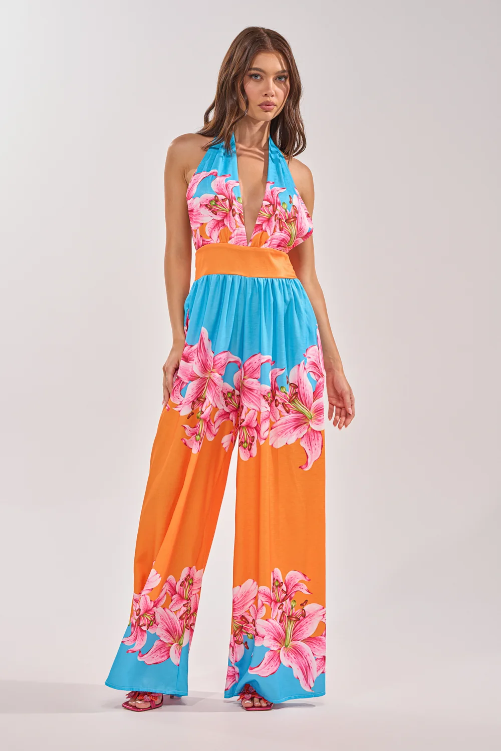 ON VACA TIME HALTER FLORAL PRINT JUMPSUIT - Akira Wear