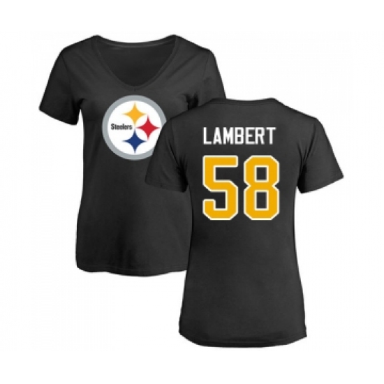Football Women's Pittsburgh Steelers #58 Jack Lambert Black Name & Number Logo Slim Fit T-Shirt - Jersey