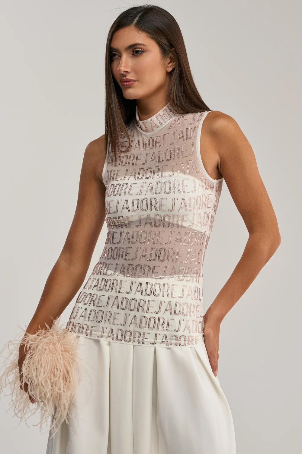 J'ADORE EMBELLISHED MESH TOP IN WHITE - Akira Wear
