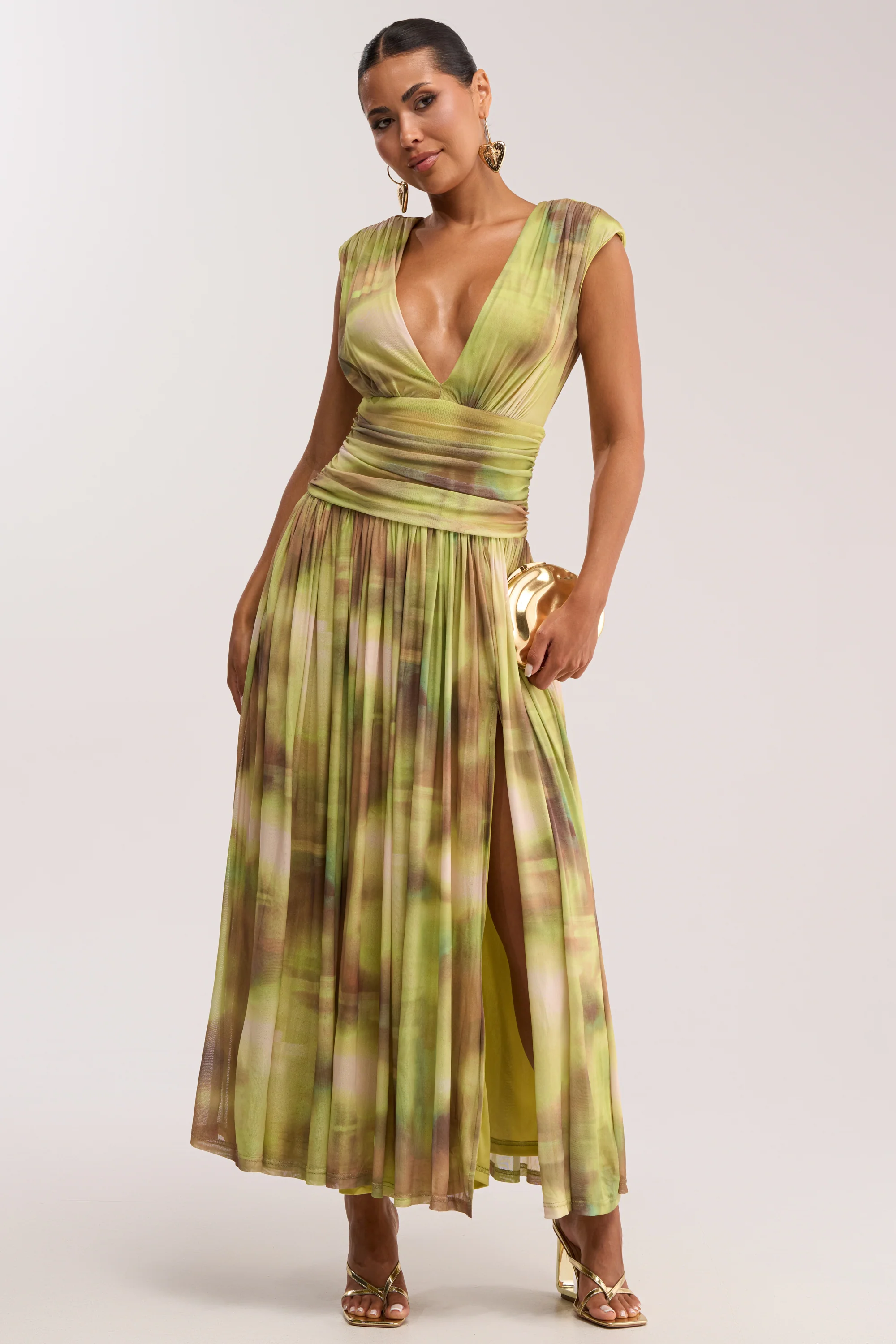 TEA TIME ABSTRACT MAXI DRESS IN GREEN - Akira Wear