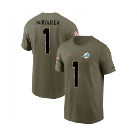 Men's Miami Dolphins #1 Tua Tagovailoa 2022 Olive Salute to Service T-Shirt - Jersey