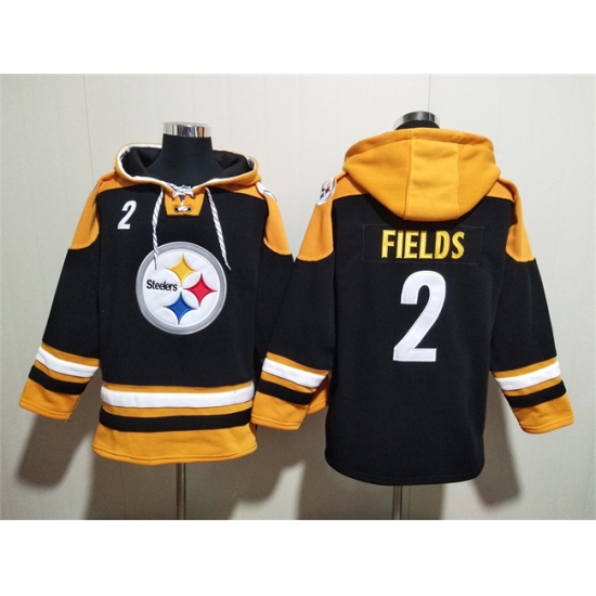 Men's Pittsburgh Steelers #2 Justin Fields Black Ageless Must-Have Lace-Up Pullover Hoodie - Jersey