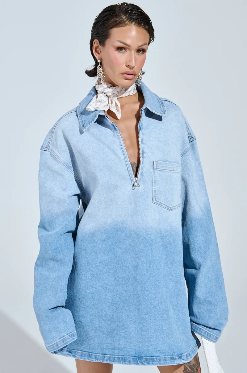 COOL GIRL OVERSIZED OMBRE DENIM SHIRT DRESS - Akira Wear