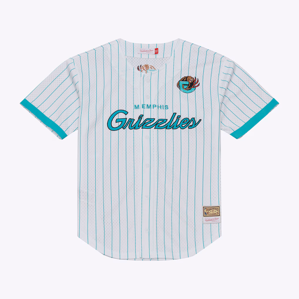 Men's Memphis Grizzlies Mitchell & Ness White Head Coach Pinstripe Mesh Full-Button Baseball Jersey - Jersey