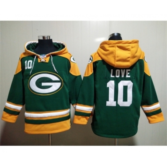 Men's Green Bay Packers #10 Jordan Love Green Lace-Up Pullover Hoodie - Jersey