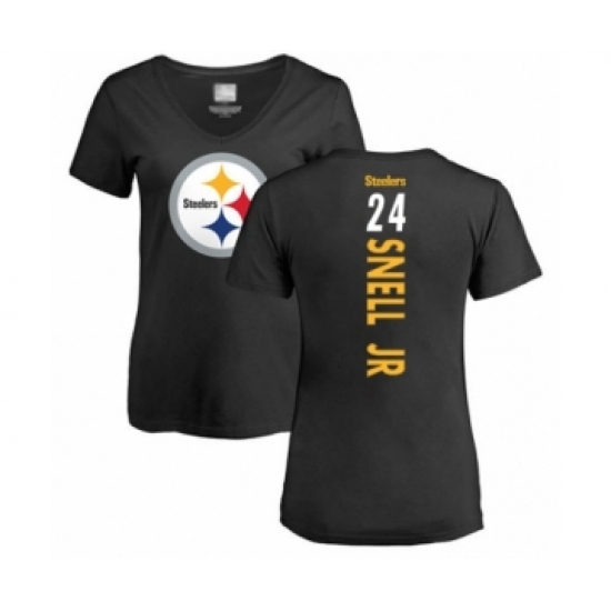 Women's Pittsburgh Steelers #24 Benny Snell Jr. Black Backer Slim Fit T-Shirt - Jersey