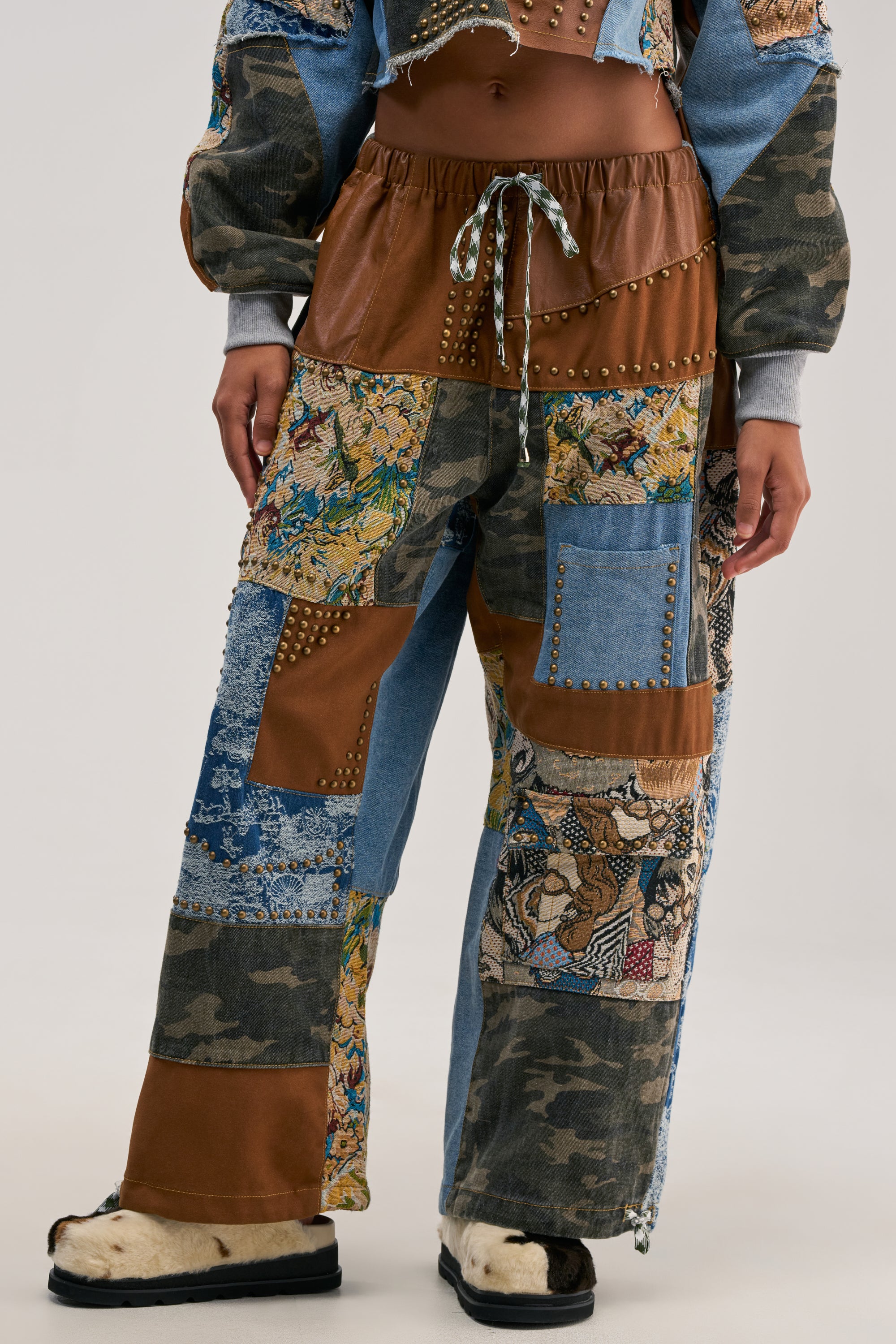 CALL EM CRAZY PATCHWORK JOGGER IN BROWN MULTI - Akira Wear