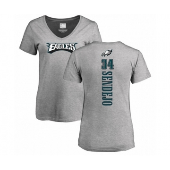 Women's Philadelphia Eagles #34 Andrew Sendejo Ash Backer V-Neck T-Shirt - Jersey