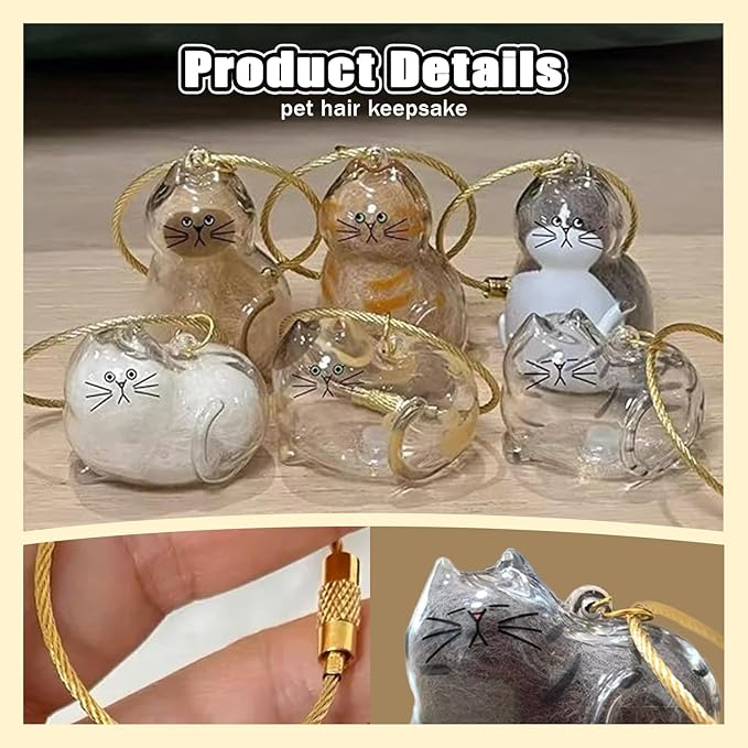 6pcs Cat Hair Keychain & Fur Storage Bottle