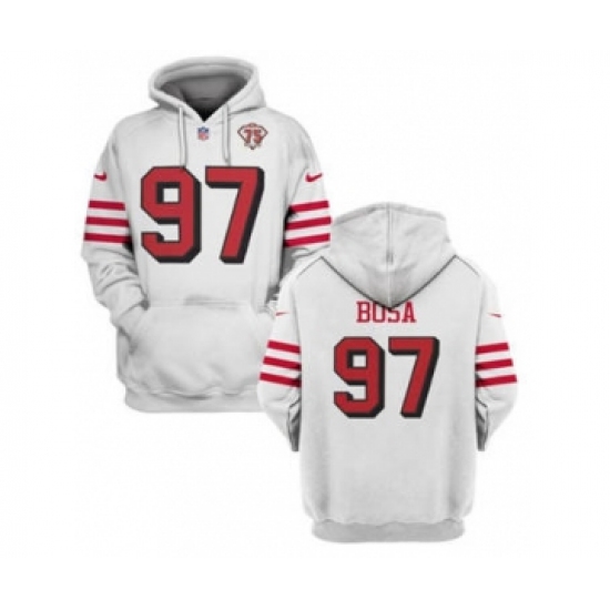 Men's San Francisco 49ers #97 Nick Bosa 2021 White 75th Anniversary Pullover Football Hoodie - Jersey