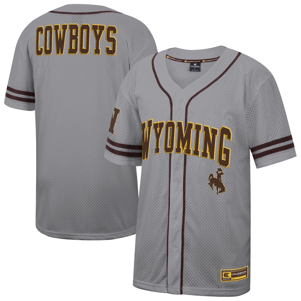 Men's Colosseum Gray Wyoming Cowboys Free Spirited Baseball Jersey - Jersey