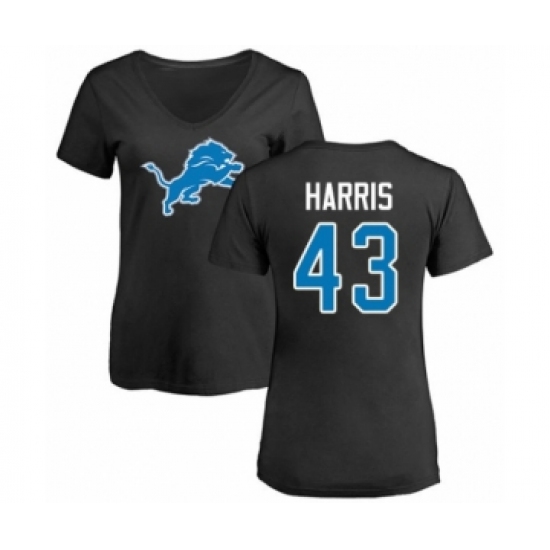 Football Women's Detroit Lions #43 Will Harris Black Name & Number Logo T-Shirt - Jersey