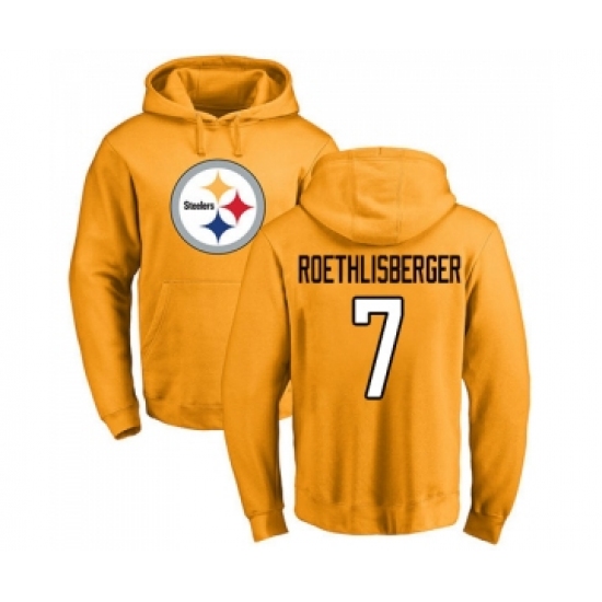 Football Pittsburgh Steelers #7 Ben Roethlisberger Gold Name & Number Logo Pullover Hoodie - Jersey