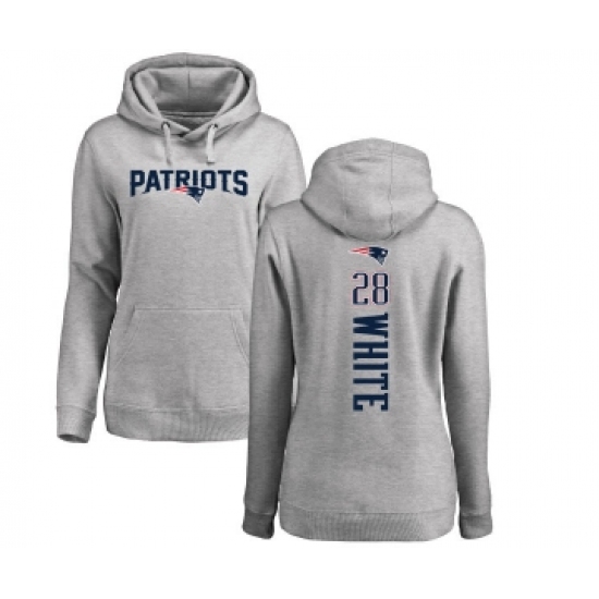 Football Women's New England Patriots #28 James White Ash Backer Pullover Hoodie - Jersey