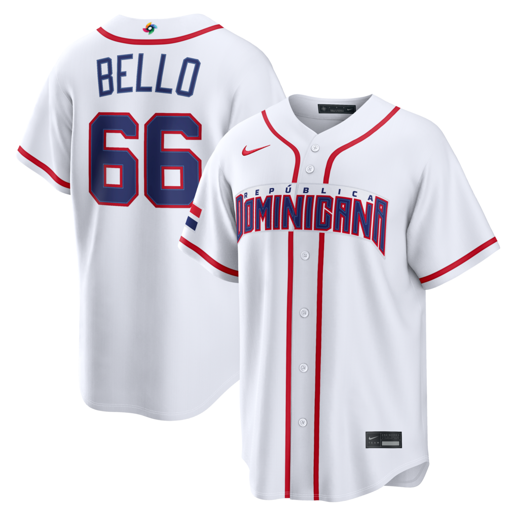 Men's Dominican Republic Baseball Brayan Bello Nike White 2026 World Baseball Classic Home Stadium Jersey - Jersey