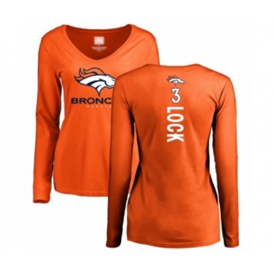 Football Women's Denver Broncos #3 Drew Lock Orange Backer Long Sleeve T-Shirt - Jersey