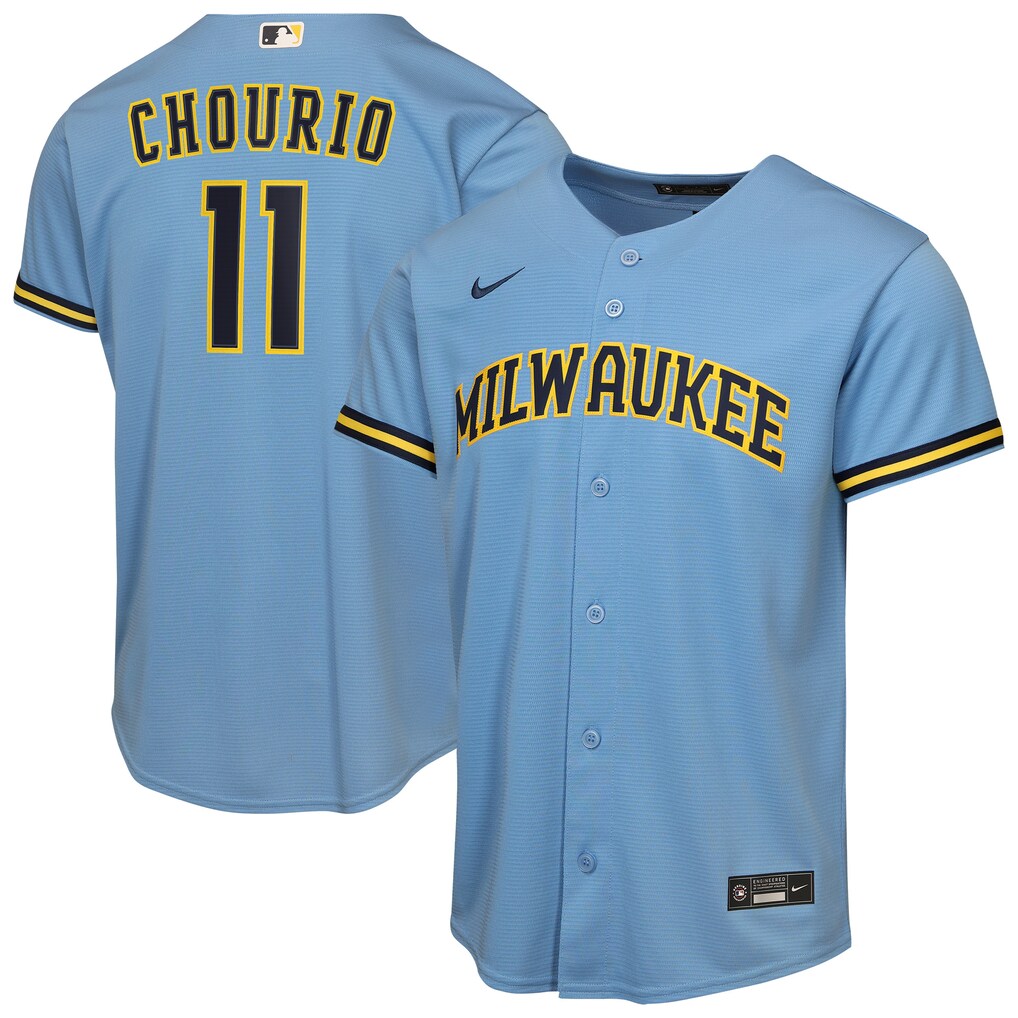 Youth Milwaukee Brewers Jackson Chourio Nike Light Blue Road Replica Jersey - Jersey