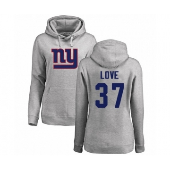 Football Women's New York Giants #37 Julian Love Ash Name & Number Logo Pullover Hoodie - Jersey
