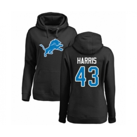Football Women's Detroit Lions #43 Will Harris Black Name & Number Logo Pullover Hoodie - Jersey