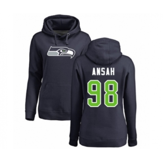 Football Women's Seattle Seahawks #98 Ezekiel Ansah Navy Blue Name & Number Logo Pullover Hoodie - Jersey
