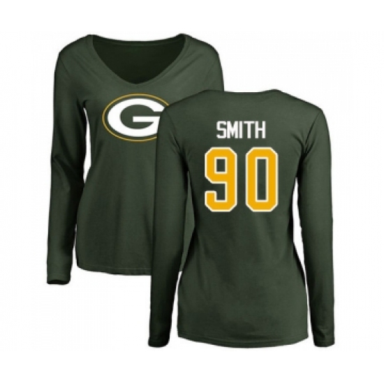 Football Women's Green Bay Packers #90 Za'Darius Smith Green Name & Number Logo Long Sleeve T-Shirt - Jersey