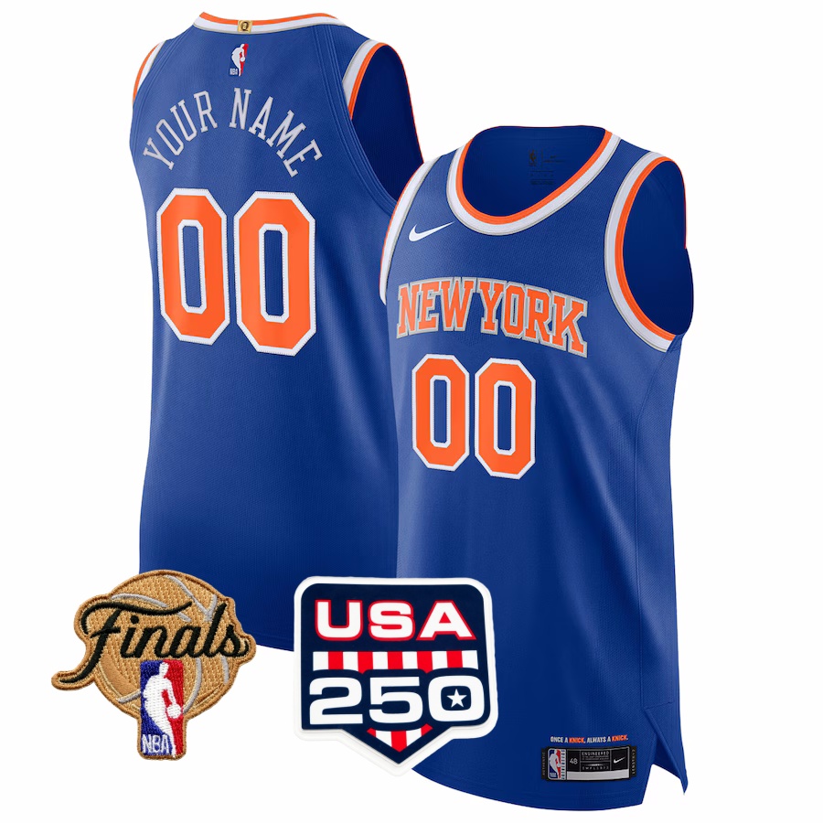 Men's New York Knicks Nike Blue Authentic Custom Jersey - Icon Edition - Jersey