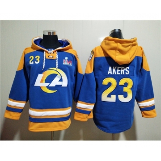 Men's Los Angeles Rams #23 Cam Akers 2022 Royal Super Bowl LVI Champions Pullover Hoodie - Jersey