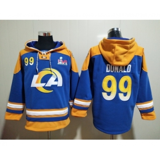Men's Los Angeles Rams #99 Aaron Donald 2022 Royal Super Bowl LVI Champions Pullover Hoodie - Jersey