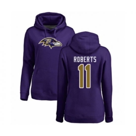 Football Women's Baltimore Ravens #11 Seth Roberts Purple Name & Number Logo Pullover Hoodie - Jersey
